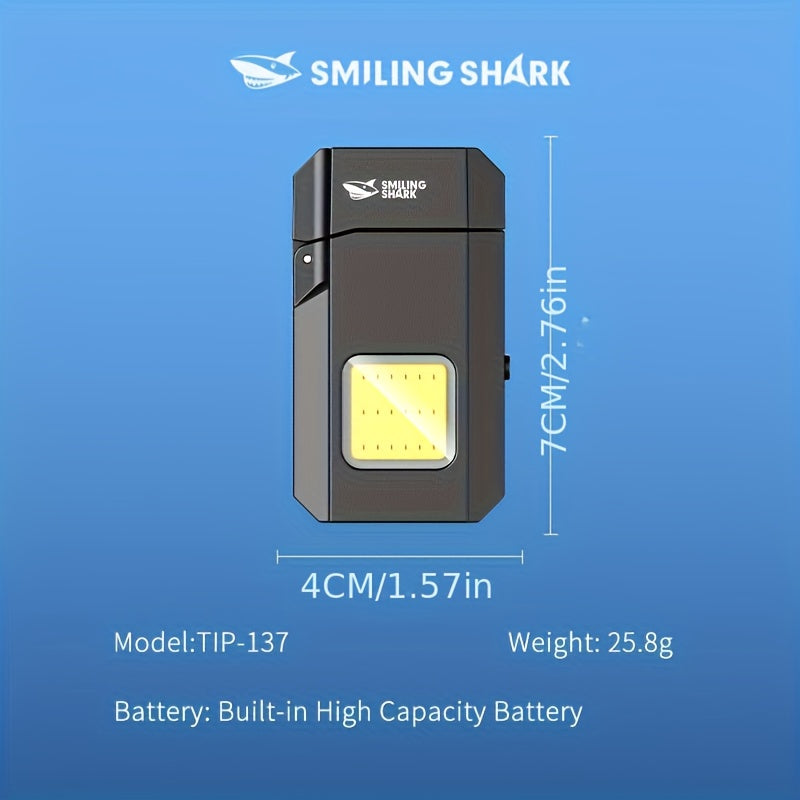 Smiling Shark 2-in-1 Rechargeable Flashlight &amp; Lighter Combo – Windproof EDC Pocket Torch with Keychain, Power Bank, 3 Light Modes