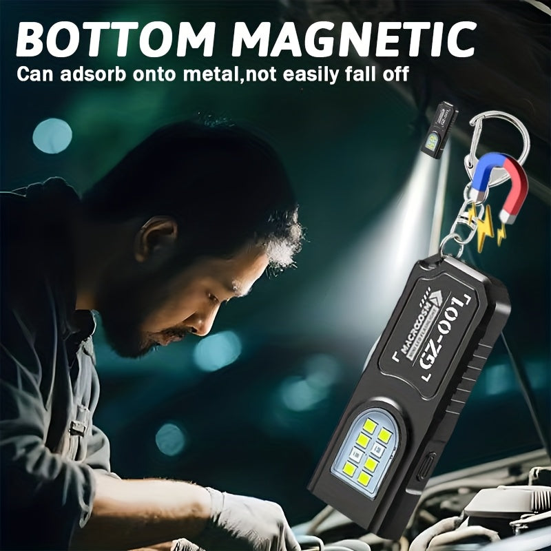 Portable USB Charging Handsfree Flashlight | Mini Keychain Lamp with Bottom Magnetic, Pen Clip Design Headlight, 5 Light Modes, Multi Functional Emergency Lantern, Hanging Tent Light, for Travel, Camping, Fishing