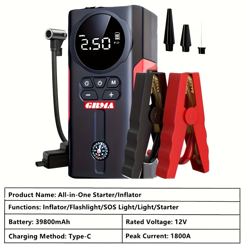 Wireless Car Jump Starter, Battery Jump Starter Portable Peak, Portable Car Battery Charger 12v (8.0L GAS/1.72 Gallon Diesel) Quick Car Start, USB Input/output, LED Emergency, Car Accessory Tool